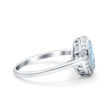 Halo Art Deco Oval Wedding Bridal Ring Simulated Aquamarine CZ 925 Sterling Silver